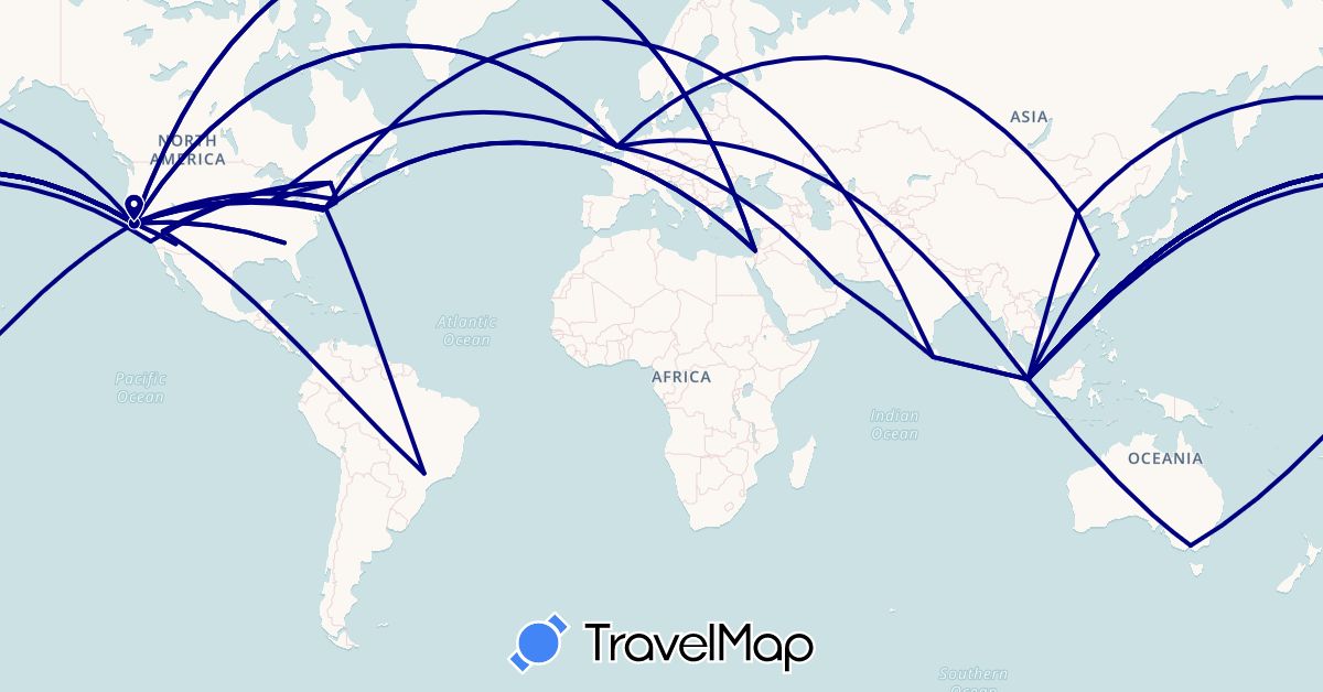 TravelMap itinerary: driving in United Arab Emirates, Australia, Brazil, China, United Kingdom, Israel, Sri Lanka, Singapore, United States (Asia, Europe, North America, Oceania, South America)